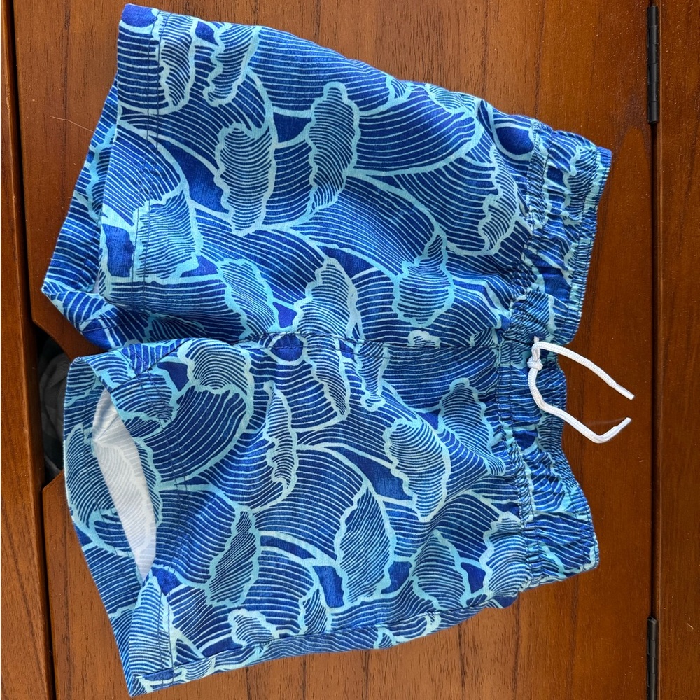 Janie and Jack Blue Leaf Pattern Swim Trunks